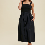 Black Midi Tank  Dress w/ Stretchy Top & Flowy Skirt by Wishlist - Black