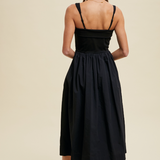 Black Midi Tank  Dress w/ Stretchy Top & Flowy Skirt by Wishlist - Black