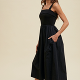 Black Midi Tank  Dress w/ Stretchy Top & Flowy Skirt by Wishlist - Black