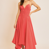 Handkercheif Midi Dress w/ Tie Back by Wishlist - Paprika Orange Red