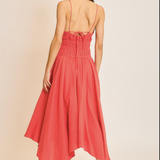 Handkercheif Midi Dress w/ Tie Back by Wishlist - Paprika Orange Red