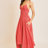 Handkercheif Midi Dress w/ Tie Back by Wishlist - Paprika Orange Red