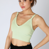 Ribbed V Neck Bra Top by NikiBiki - Pistachio Cream