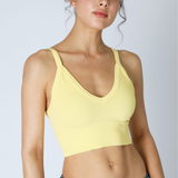 Ribbed V Neck Bra Top by NikiBiki - Pale Lemon