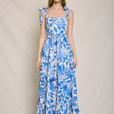 Self Care Resort Print Maxi Dress  - Blue Coastal Print