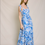 Self Care Resort Print Maxi Dress  - Blue Coastal Print