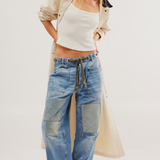 Moxie Low Slung Pull-On Jeans by Free People - Truest Blue