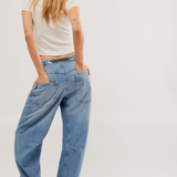 Moxie Low Slung Pull-On Jeans by Free People - Truest Blue