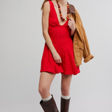 Cant Help It Mini Dress - by Free People - High Risk Pepper Red