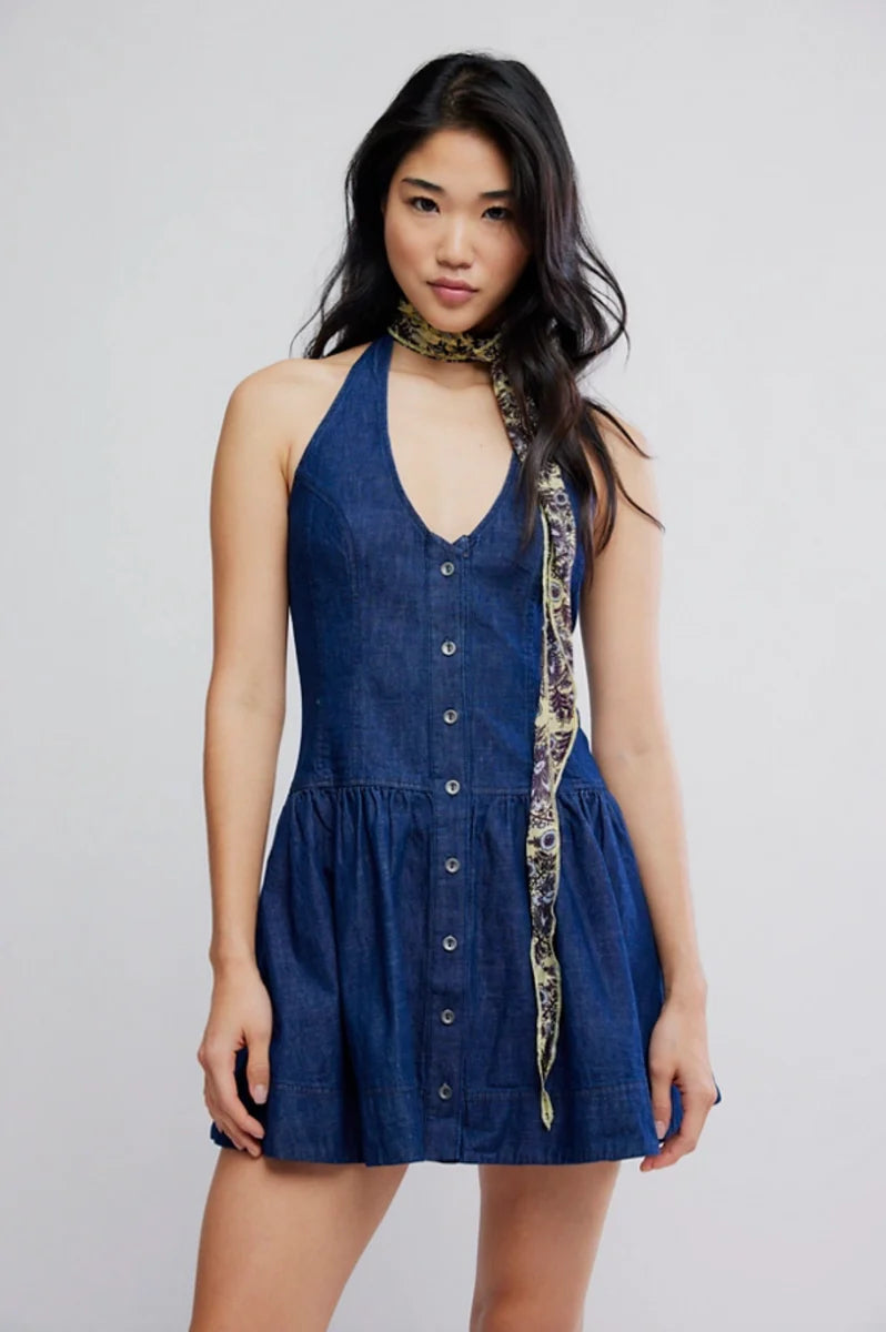 Clean Break Denim Halter Mini Dress by Free People