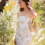 White & Tan Embroidered Strapless Mini Dress -  White / Tan