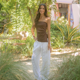 Strapless Ruched Side Tank Top - Chocolate Brown