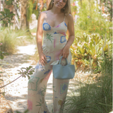 Vacation Print Jumpsuit W/ Adjustable Tie Back - White / Multi