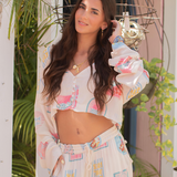 Scenic Summer Print Long Sleeve Crop Top by Surf Gypsy - White / Multi