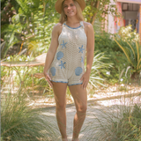 White Crochet Romper With Blue Sea Life by Surf Gypsy - White / Blue