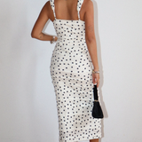 Polka Dot Tight Midi Dress  - White / Black