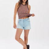 Troublemaker High Rise Jean Shorts  by Daze - All Out (Light Blue)