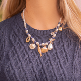 Layered Sweater Vest Over Striped Button Up Tank  by Eesome -Navy / White