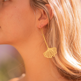 Amelia - Brass Asymmetrical Ginko Leaf Dangle Earrings