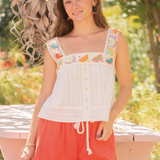 Lemons Crochet Trim Tank Top - Ivory