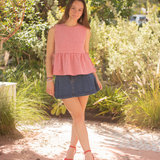 Red Gingham Peplum Tank - Red Gingham