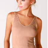 V Neck Ribbed Crop Top by NikiBiki - Vintage Beige