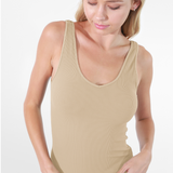 Ribbed Reversible Full Length Tank Top by NikiBiki - Stone