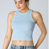 Wide Ribbed High Neck Full Length Tank Top by NikiBiki - Breezy Blue