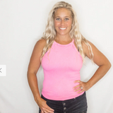 Ribbed High Neck Full Length Tank Top by NikiBiki - Vintage Bubble Gum Pink
