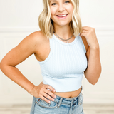 Cable Knit High Neck Crop Top by NikiBiki - Cashmere Blue