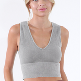 V Neck Ribbed Crop Top by NikiBiki - Vintage Cool Grey