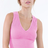 Plunge V Neck Ribbed Crop Top by NikiBiki - Vintage Azalea Pink