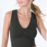 Plunge V Neck Ribbed Crop Top by NikiBiki - Vintage Black