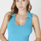 Ribbed Knit Polo Neck Top by NikiBiki - Horizon Blue
