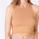 Cable Knit High Neck Crop Top by NikiBiki - AZ Tan