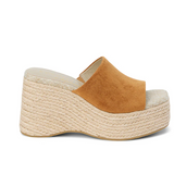 Brown Suede Straw Wedge Sandals - Sorrento - Cognac