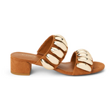 Brown Suede Heeled Sandals w/ Gold Dome Metal Accents by Matisse - Brown Fawn