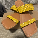 Two Strap Braided Sandals - Bikini - Yellow