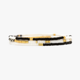 Pura Vida Bracelets - Mixed Seed Bead Stretch Bracelets -  Pack of 3 - Monochrome Black White