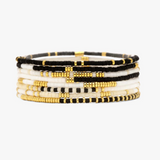 Pura Vida Bracelets - Mixed Seed Bead Stretch Bracelets -  Pack of 8 - Monochrome Black White