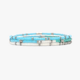 Pura Vida Bracelets - Mixed Seed Bead Stretch Bracelets -  Pack of 3 - Blue Silver