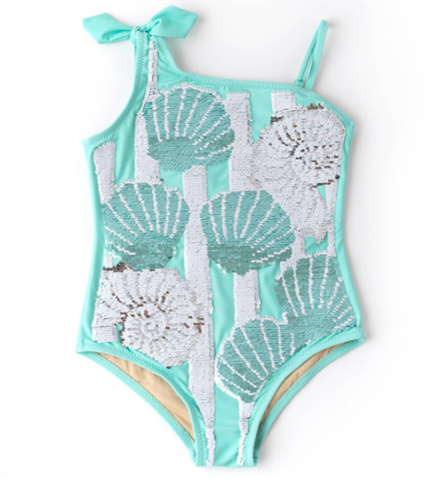 Mint Shells Flip Sequin One Piece Swimsuit