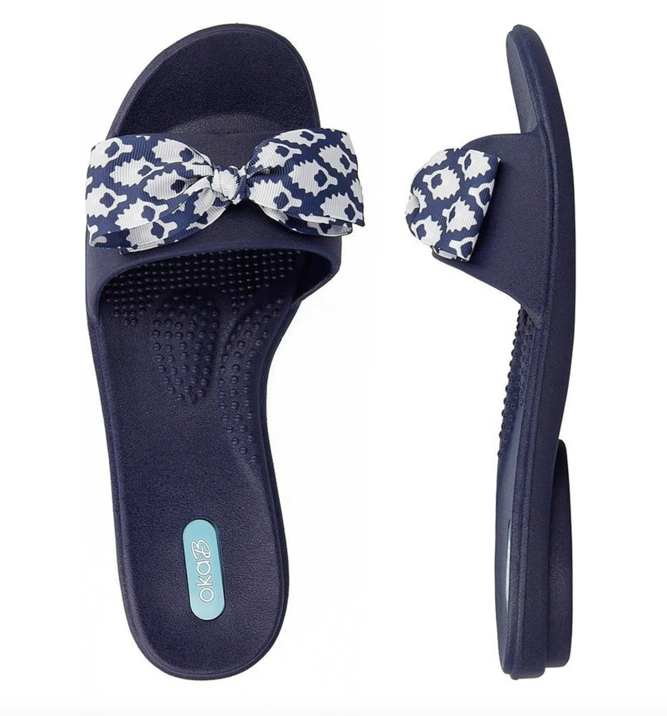 Madison Slide Sandals w/ Striped Scarf by Oka B - Sapphire Navy