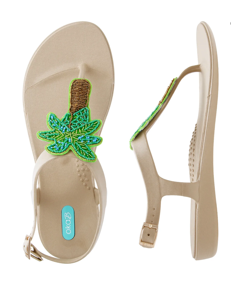 Palmer Sandals w/ Palm Tree & Ankle Strap by Oka B - Chai Tan