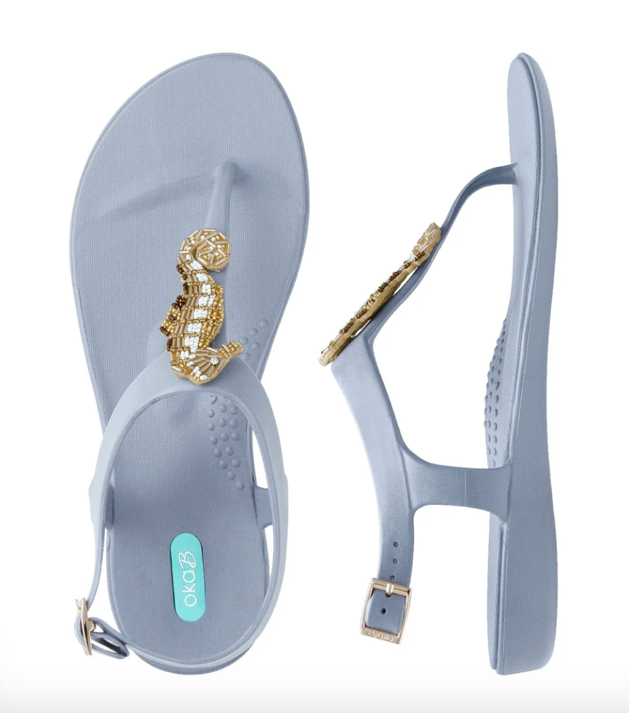 Cordelia Sandals w/ Seahorse & Ankle Strap by Oka B - Dusty Blue