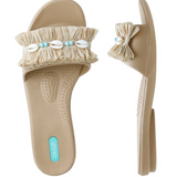 Kalani Slide Sandals w/ Cowrie Fringe by Oka B - Chai
