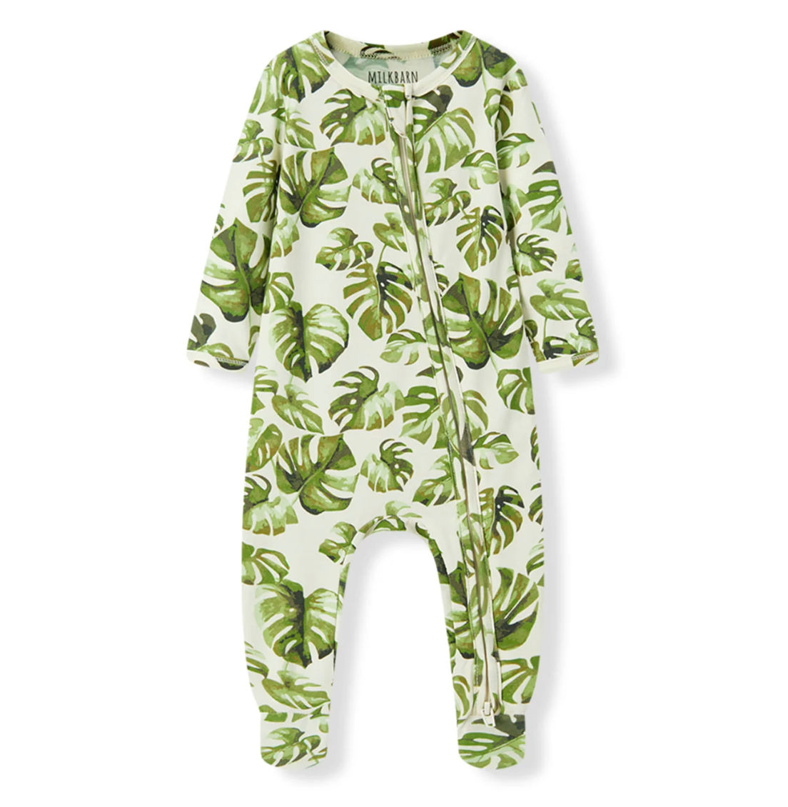 Cotton Stretch Baby Zipper Footed Romper - Island Leaf