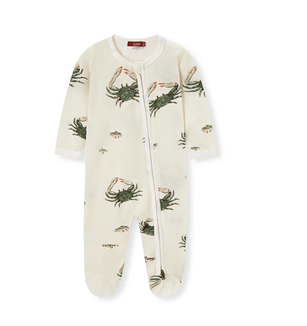 Bamboo Baby Zipper Footed Romper - Coastal Crab