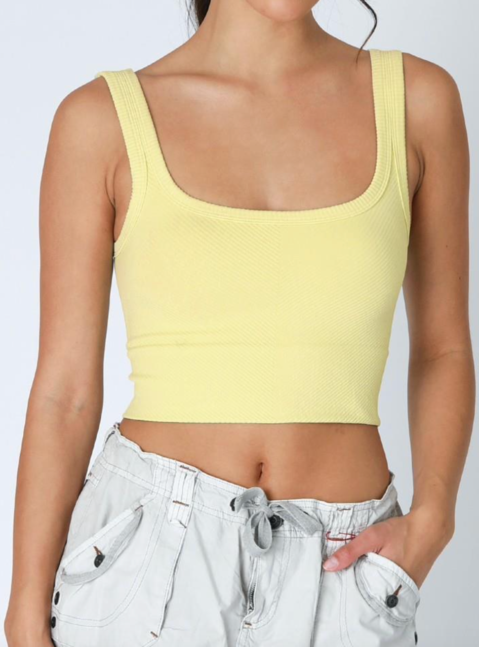 Chevron Ribbed Crop Top by NikiBiki - Pale Lemon