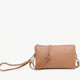 Riley Convertible Cross Body Purse, Wristlet or Clutch - Solid Color Camel